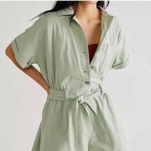 Free People No Plans Romper in Mint Green, size Large